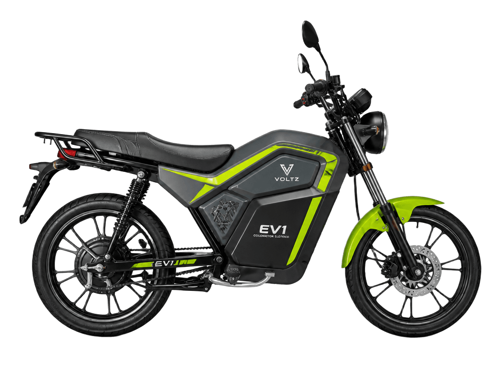 Ciclomotor elétrico cinza com detalhes em verde